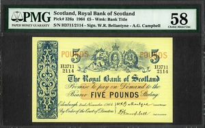 Scotland 5 Pounds 2nd November 1964 Pick-326a About UNC PMG 58 - Picture 1 of 2