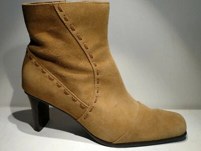 FITZWELL Sz8m tan brown leather sued 3inch heel extra padding Bootie sidezipper - Image 1 of 4