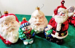 LOTE VINTAGE DE 3 Papá Noel y 1 Muñeco de Nieve, Adornos de Navidad Vidrio Soplado Usado en Excelente Condición - Imagen 1 de 5