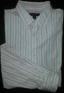 Banana Republic Shirt L/S Lt Gray Red White Striped M Button-up Classic Fit c774