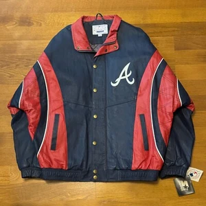 Atlanta Braves Starter MLB Vtg Leather Varsity Bomber Sport Jacket Sweater XL NW - Picture 1 of 21