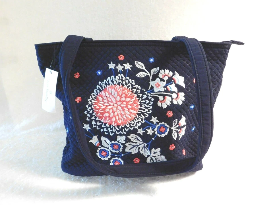 Vera Bradley Small Tote Classic Navy W/ Red White & Blossoms