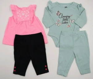 Carter's Baby Infant Girl Lot 4 Multicolor Tops Pants Outfit Set Size 3 Months - Picture 1 of 10