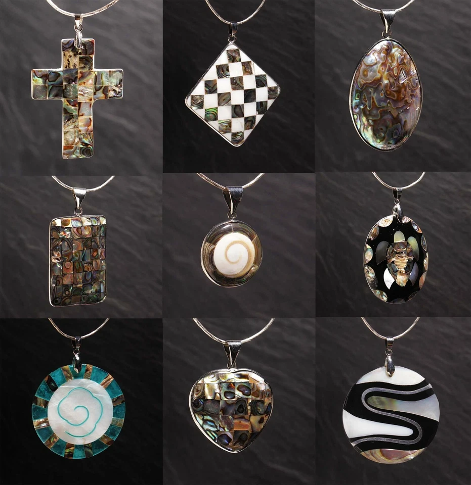 Unikat Perlmutt Anhänger Paua Black Lip Shiva Gottesauge Muschel Steinschatz - Bild 1 von 1