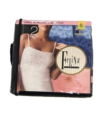 全新带标签 Felina 内衣女式 S 蕾丝和莫代尔吊带背心 2 件装牛仔天空蓝色新品 — 第 1/3 张图片