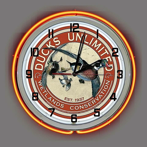 18" DUCKS UNLIMITED Sign Double Orange Neon Clock Wetlands Conservation Cover