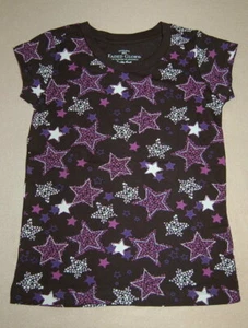  Girls Short Cap Sleeve T Shirt XS 4-5 Black Purple Silver Stars - Picture 1 of 1