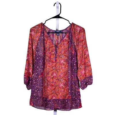 Blusa para mujer Chaps Ralph Lauren floral cachemira manga 3/4 boho campesina S Foto 1 de 4