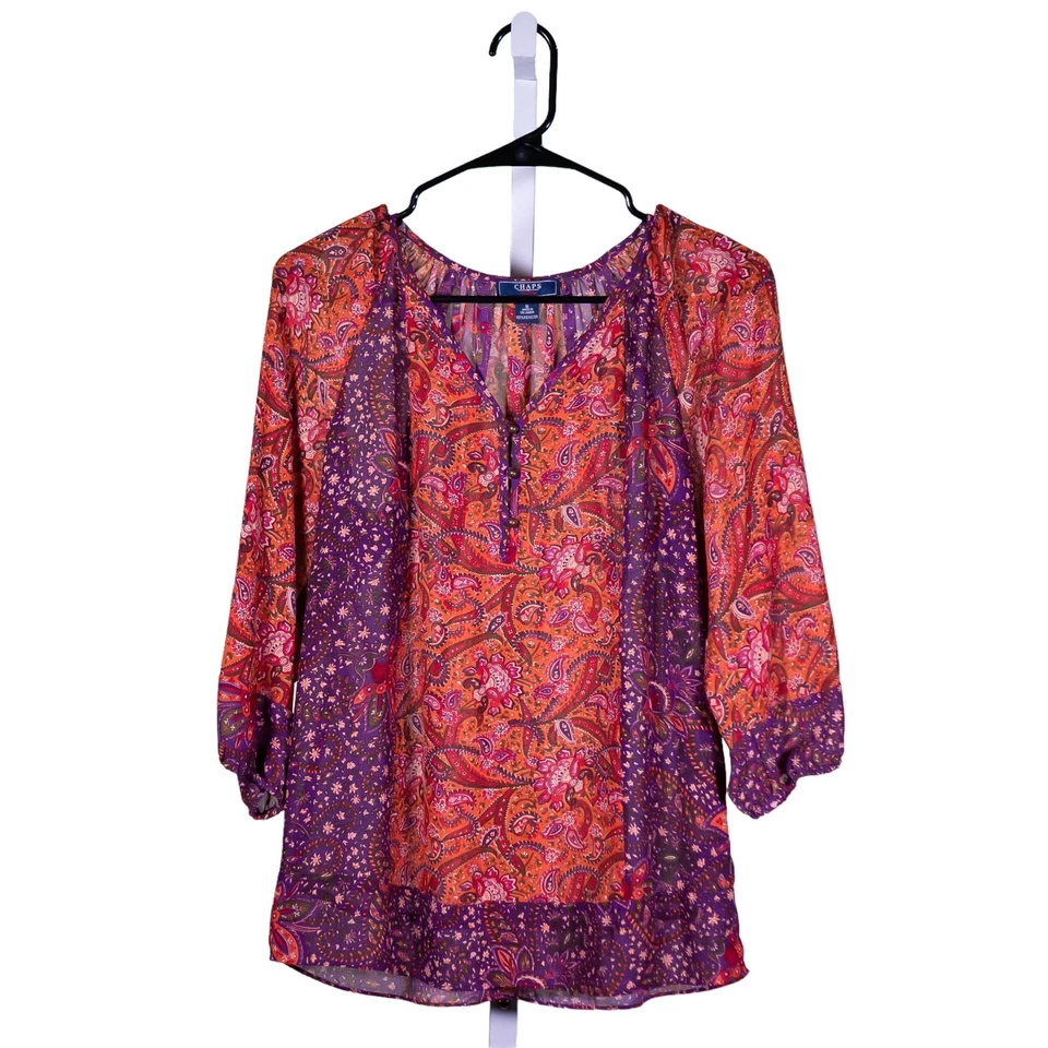 Blusa para mujer Chaps Ralph Lauren floral cachemira manga 3/4 boho campesina S Foto 1 de 4