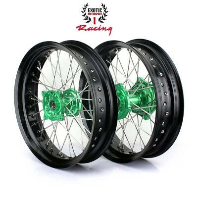 Ruedas Supermoto Kawasaki KX250F KX450F VERDE buje llanta negra 17" 2006/2018 Foto 1 de 4