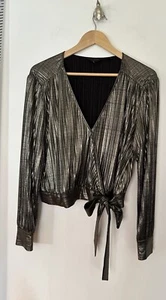 Top da sera donna Ted Baker taglia 3 nero e oro incrociato taglia 3 UK 12 - Foto 1 di 4