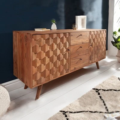 Massives Sideboard MYSTIC LIVING 145cm Akazienholz Natur 3D Oberfläche Anrichte - Bild 1 von 4