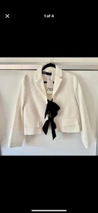 BNWT ZARA Cropped White Jacket with Black Satin Ribbon Ties Retailed $139 XL - Picture 1 of 3