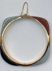 14k Gold Jade Onyx Square Bangle Bracelet Tested Vintage Estate Sale 21.78 Grams - Picture 1 of 13