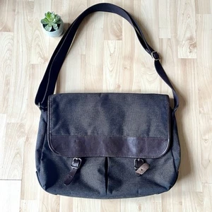 Fossil Messenger Bag Mens Gray Brown Canvas Leather Laptop Magnetic Lock - Picture 1 of 7