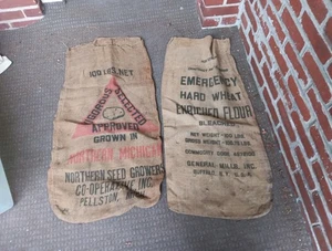 LOTE DE COLECCIÓN DE 2 BOLSAS DE SACOS DE ARPILLERA SACO DE HARINA NORTH POTATO GENERAL MILLS - Imagen 1 de 4
