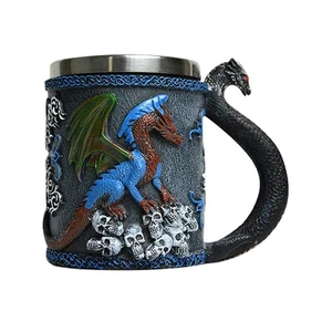 Medieval Mug Resin Hand-painted Stainless Steel Inlaid Furniture Decoration - Picture 1 of 4