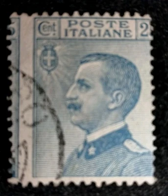 25¢ Rey italiano Emmanuel 3º. Perf. fuera de lugar Sello usado estado F Sc. 101 Foto 1 de 2