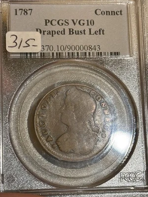 1787 Connecticut Colonial Copper Draped Bust Left PCGS VG10 - Image 1 of 2
