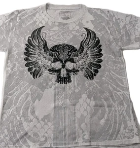 Return To Sender T-Shirt Totenkopf mit Flügeln Herren Gr. XL grau, weiß und schwarz - Bild 1 von 7