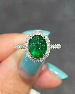 3.70Ct Natural Green Garnet Tsavorite Diamond Engagement Ring 18K White Gold - Picture 1 of 9
