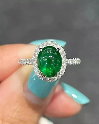 3.70Ct Natural Green Garnet Tsavorite & Diamond Engagement Ring 950 Platinum - Image 1 of 4