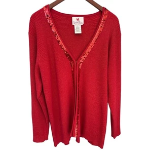 Quacker Factory 1X Red Ribbed Knit Sweater Teacher Holiday  - Picture 1 of 8