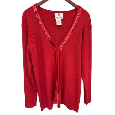 Quacker Factory 1X Red Ribbed Knit Sweater Teacher Holiday  - Image 1 of 4