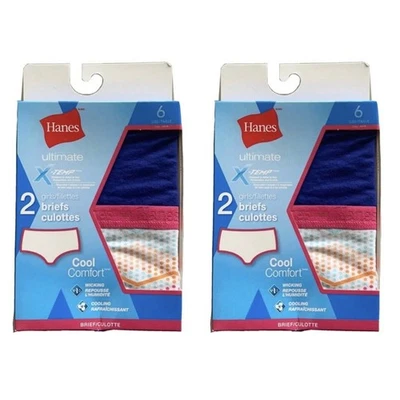 2 Packs Hanes Brief Panties Girls Size 6 Assorted Ultimate X Temp 4 Pairs NEW - Image 1 of 4