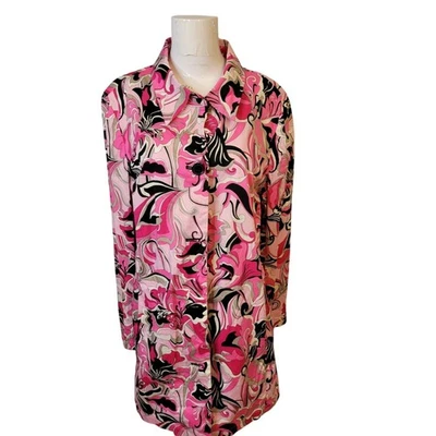 Judith Hart Grande Top Botón Frontal Flores Bolsillos Túnica Chaqueta Ligera Foto 1 de 4