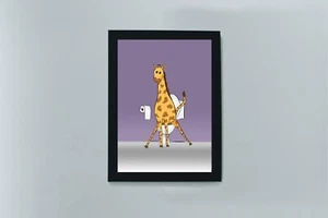 A4 Unframed Giraffe Toilet Bathroom Wall Print, Bathroom Wall Art Funny Giraffe - Picture 1 of 2
