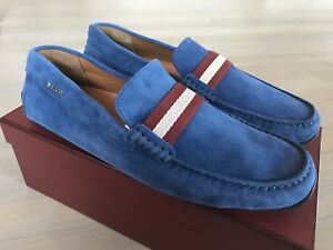 550$ Bally Pearce Prussian Blue Suede Driver Size US 12 Made in Italy