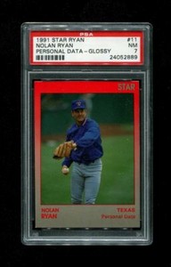 1991 NOLAN RYAN STAR #11 PERSONAL DATA GLOSSY PSA 7
