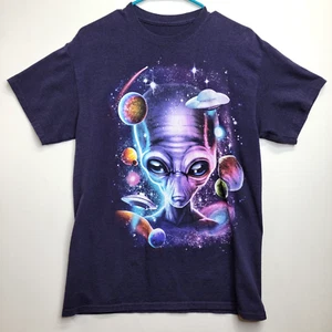 Vintage Gildan Gr. Small T-Shirt Lila Alien Space Grafik Baumwolle Unisex Mars - Bild 1 von 6
