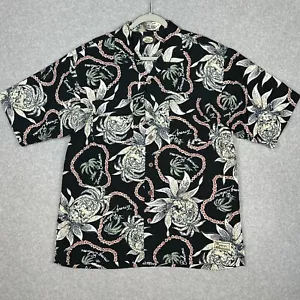 Vintage 90er Tommy Bahama Hemd Herren M schwarz Hawaii Lotus Loop Kragen Holzknöpfe - Bild 1 von 11