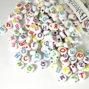 200 perline lettere monete acriliche rotonde plastica alfabeto russo colori misti 7 mm - Foto 1 di 1