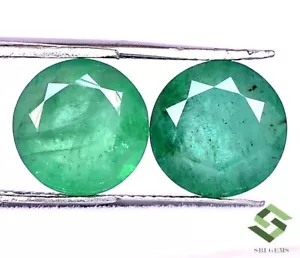 8 mm Certified Natural Emerald Round Cut Pair 3.83 CTS Untreated Loose Gemstones - Picture 1 of 6
