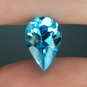 3.4ct VVS Unheated Vivid Blue Topaz Natural Earth Mined Faceted Pear Brazil - Bild 1 von 5
