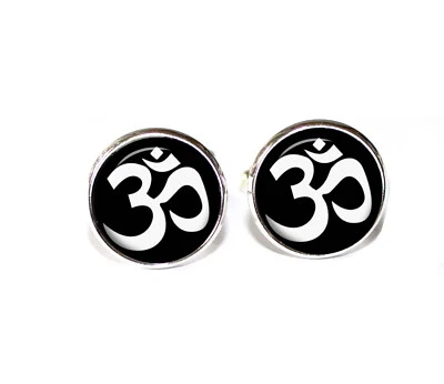 Om Zen Símbolo Yoga - Gemelos redondos de vidrio hechos a mano regalo para él Foto 1 de 3