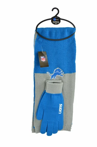 New 3PC NFL Detroit Lions Colorblock Scarf & Glove Gift Set Cover