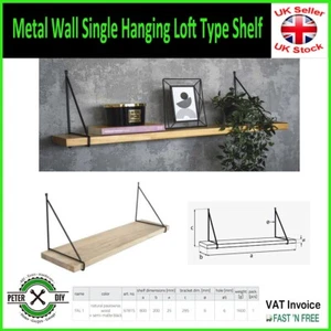 Metal Wall Single Hanging Loft Type Shelf Paulownia Wood 80x20cm - Picture 1 of 2