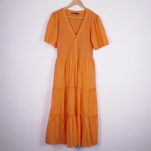 DECJUBA Leanne Splice Midi Dress Jaffa Orange Tiered Cotton Size XL - Picture 1 of 19