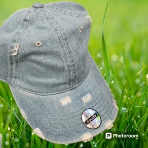 Distressed Denim Cotton Baseball Ball Cap Hat Dad Vintage Solid Blank Plain - Picture 1 of 1