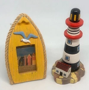Beach Themed Decor - Surf Board Frame And Small Light House Display - Picture 1 of 8