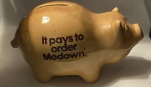 Vintage Advertising Piggy Bank It Pays To Order Modown Smiling Pig - Picture 1 of 4
