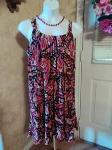 Valerie Stevens Pink Black Butterfly Wings Print Ruffle Hem Dress Size 2x W60 - Picture 1 of 6