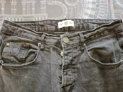 Police 883 Hombre Nativo Jeans W34X28 Negro Pierna Recta Ajuste Elástico Botón Mosca  Foto 1 de 4