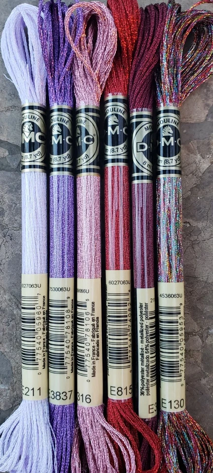 DMC Light Effects Embroidery Floss Set #E316  E211 E3837 E815 E3685 E130 1 each - Image 1 of 1