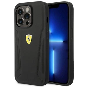 Funda para móvil iPhone 14 Pro Max Ferrari logotipo de cuero auténtico negro - Imagen 1 de 7