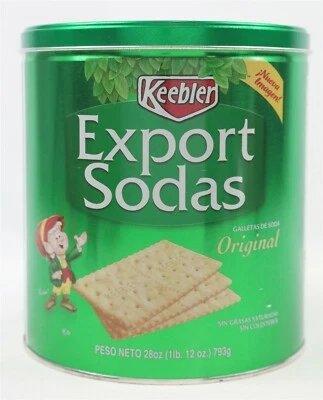 VINTAGE Keebler Export Sodas Crackers 28 oz Empty Tin Cannister - Image 1 of 4